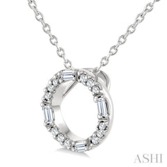 1/10 Ctw Baguette and Round Cut Diamond Circle Shape Fashion Pendant With Chain in 10K White Gold