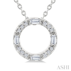 1/10 Ctw Baguette and Round Cut Diamond Circle Shape Fashion Pendant With Chain in 10K White Gold