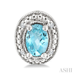 6X4 MM Oval Shape Aquamarine and 1/50 Ctw Round Cut Diamond Semi-Precious Earrings in Sterling Silver