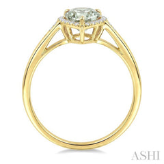 16X6 MM Evoque Gemstone Pear Shape Green Amethyst and 1/6 Ctw Round Cut Diamond Semi-Precious Ring in 10K Yellow Gold