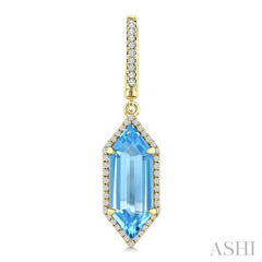 16X6 MM Hexagon Shape Blue Topaz and 3/8 Ctw Round Cut Diamond Semi-Precious Earrings in 14K Yellow Gold