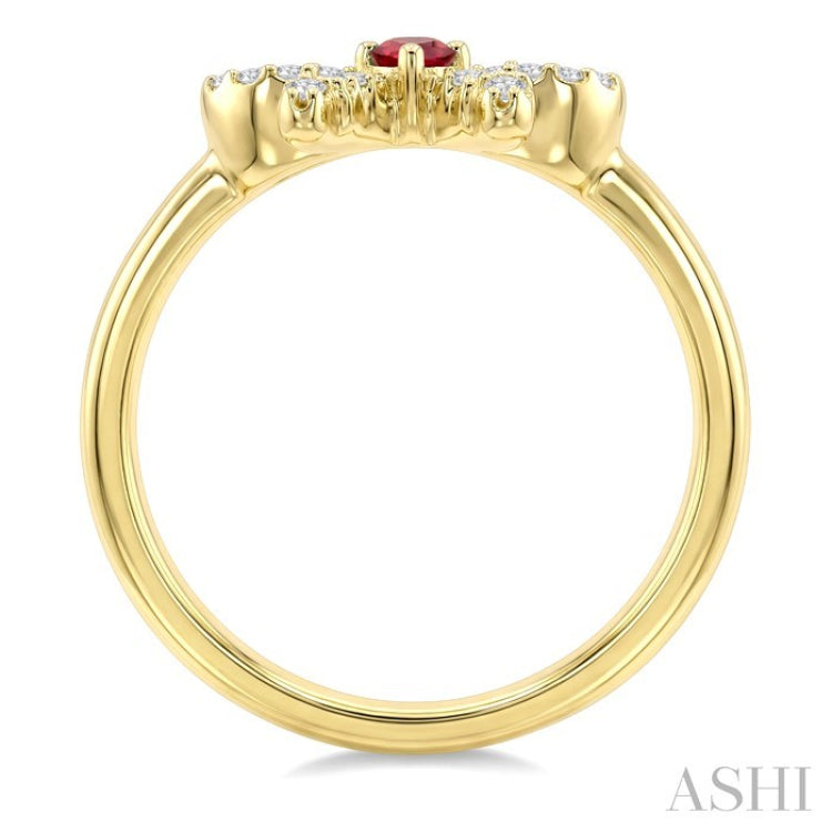 2.40 MM Round Shape Ruby and 1/8 Ctw Round Cut Diamond Bow Petite Precious Fashion Ring in 10K Yellow Gold