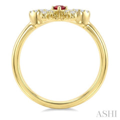 2.40 MM Round Shape Ruby and 1/8 Ctw Round Cut Diamond Bow Petite Precious Fashion Ring in 10K Yellow Gold