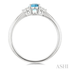 1/20 Ctw Oval Cut 6X4 MM Aquamarine and Round Cut Diamond semi-precious Ring in 10K White Gold