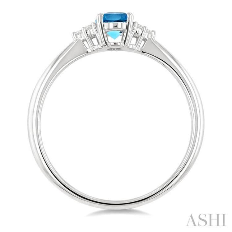 1/20 Ctw Oval Cut 6X4 MM Blue Topaz and Round Cut Diamond semi-precious Ring in 10K White Gold