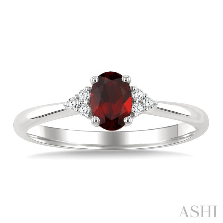 1/20 Ctw Oval Cut 6X4 MM Garnet and Round Cut Diamond semi-precious Ring in 10K White Gold