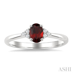 1/20 Ctw Oval Cut 6X4 MM Garnet and Round Cut Diamond semi-precious Ring in 10K White Gold