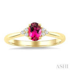 1/20 Ctw Oval Cut 6X4 MM Pink Tourmaline and Round Cut Diamond semi-precious Ring in 10K Yellow Gold