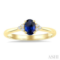 1/20 Ctw Oval Cut 6X4 MM Sapphire and Round Cut Diamond Precious Ring in 10K Yellow Gold