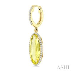 16X6 MM Evoque Gemstones Oval Shape Lemon Quartz and 3/8 Ctw Round Cut Diamond Semi-Precious Earrings in 14K Yellow Gold