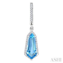 12X5 MM Evoque Gemstones Shield Shape Blue Topaz and 1/3 Ctw Round Cut Diamond Semi-Precious Earrings in 10K White Gold