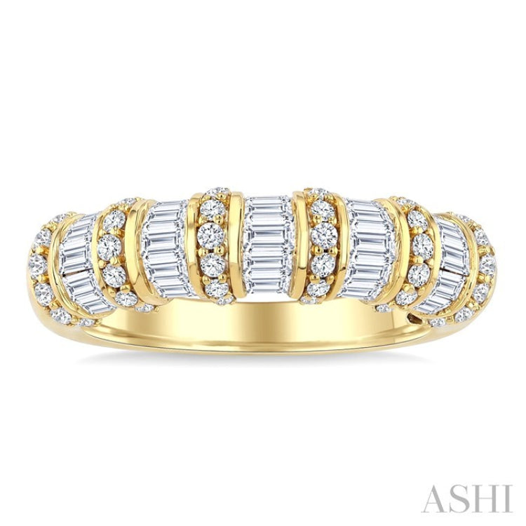 1 Ctw Baguette and Round Cut Diamond Fashion Bamboo Band in 14K Yellow Gold