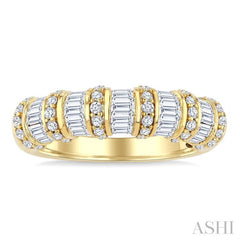 1 Ctw Baguette and Round Cut Diamond Fashion Bamboo Band in 14K Yellow Gold
