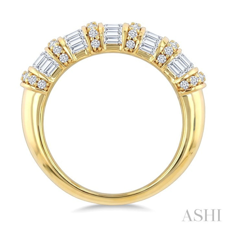 1 Ctw Baguette and Round Cut Diamond Fashion Bamboo Band in 14K Yellow Gold
