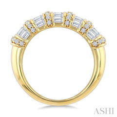 1 Ctw Baguette and Round Cut Diamond Fashion Bamboo Band in 14K Yellow Gold
