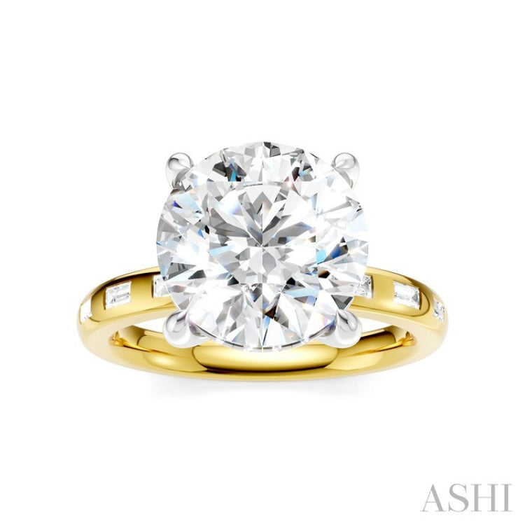 1/3 Ctw Akari Circular Shape, Baguette and Round Cut Diamond Semi Mount Engagement Ring in 14K Yellow and White Gold