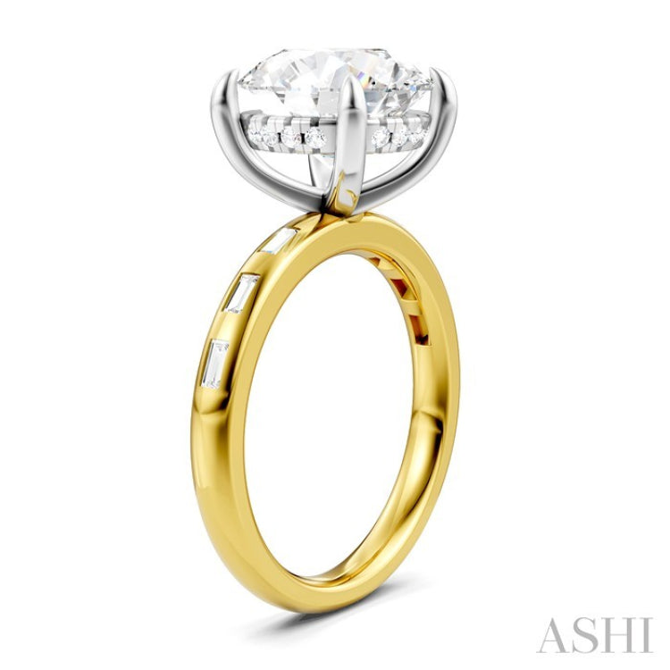 1/3 Ctw Akari Circular Shape, Baguette and Round Cut Diamond Semi Mount Engagement Ring in 14K Yellow and White Gold