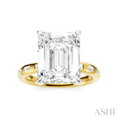1/3 Ctw Emerald Shape Baguette and Round Cut Diamond Semi-Mount Engagement Ring in 14K Yellow and White Gold