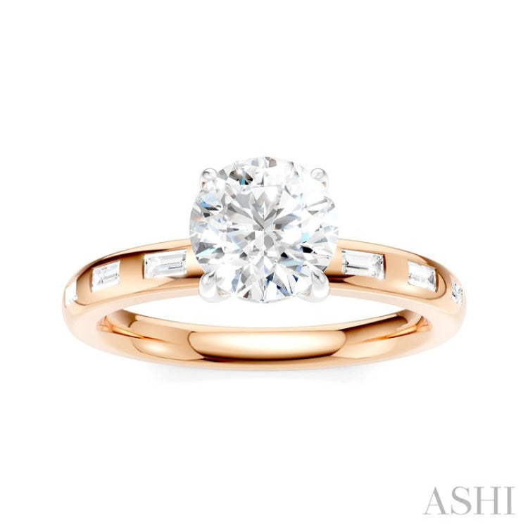 1/4 Ctw Round Shape Baguette and Round Cut Diamond Semi-Mount Engagement Ring in 14K Rose and White Gold