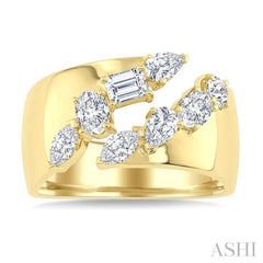 1 1/4 Ctw Slanted Split Mixed Diamond Cut Fashion Wide Band in 14K Yellow Gold