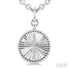 1/10 Ctw Latin Cross Round Cut Diamond Round Fluted Medallion Fashion Pendant With Chain in Sterling Silver