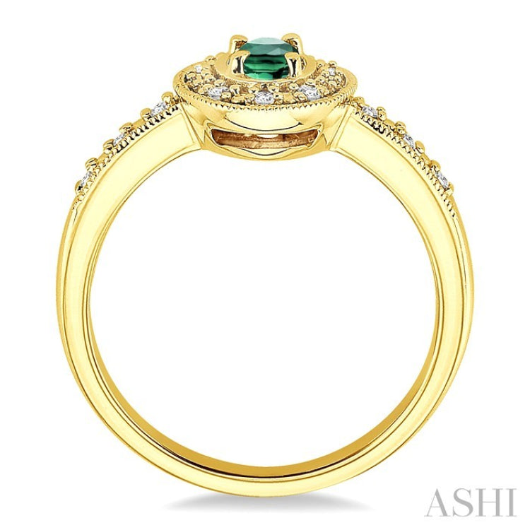 5x3 MM Oval Shape Emerald and 1/10 Ctw Round Cut Diamond Ring in 14K Yellow Gold.