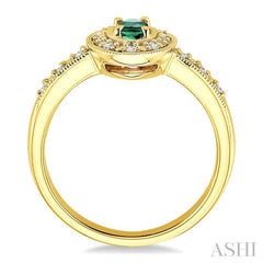5x3 MM Oval Shape Emerald and 1/10 Ctw Round Cut Diamond Ring in 14K Yellow Gold.