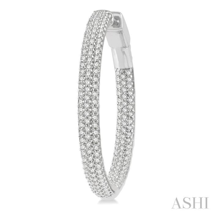 1 Ctw Close Knit Round Cut Diamond Hoop Earrings in 14K White Gold