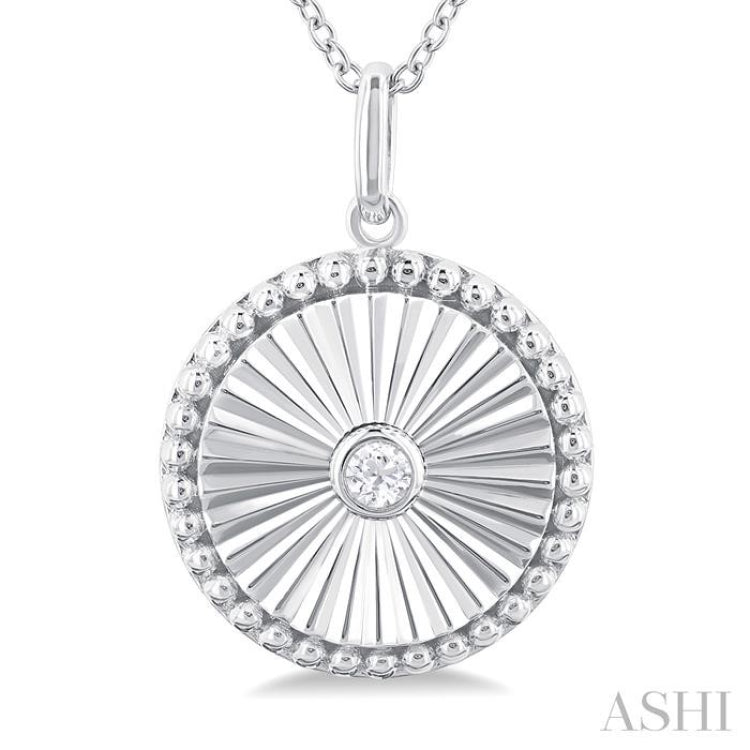 1/20 Ctw Round fluted medallion Round Cut Diamond Pendant With Chain in 10K White Gold