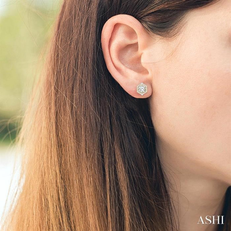 3/4 Ctw Hexagonal Rim Round Cut Diamond Earrings Jacket in 14K Yellow Gold