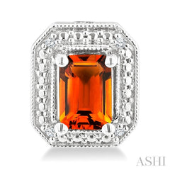 6X4 MM Octagon Shape Citrine and 1/50 Ctw Round Cut Diamond Semi-Precious Earrings in Sterling Silver