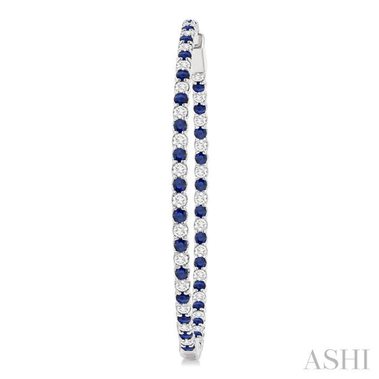 2.1 MM Sapphire and Alternating 2 1/2 Ctw Round Cut Inside-Out Diamond Precious Hoop Earrings in 14K White Gold
