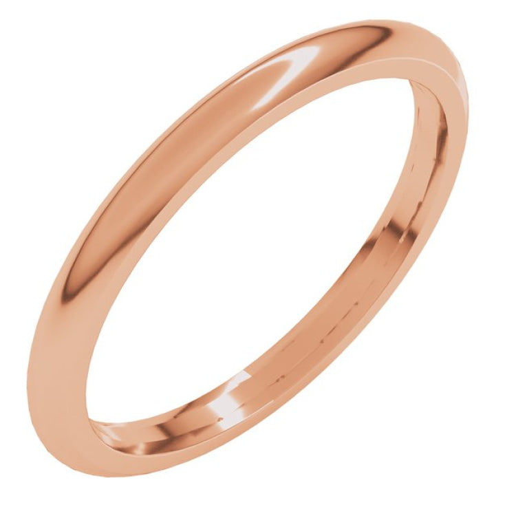 14K Rose Gold 2 mm Comfort-Fit Half Round Band Size 7.5