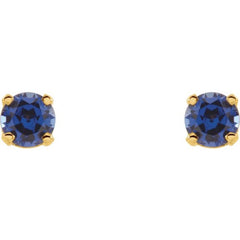 14K Yellow Gold Imitation Blue Sapphire Youth Earrings