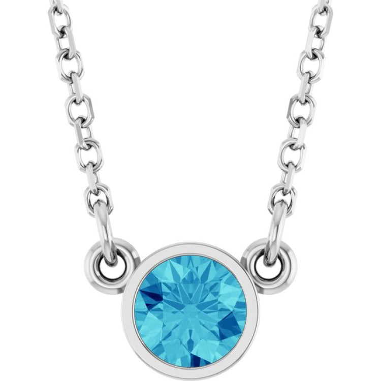 14K White Gold Natural Blue Zircon Solitaire 16" Necklace