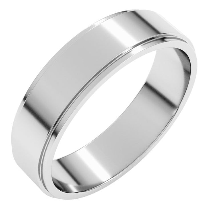 10K White Gold 5 mm Stepped-Edge Flat Band Size 11.5
