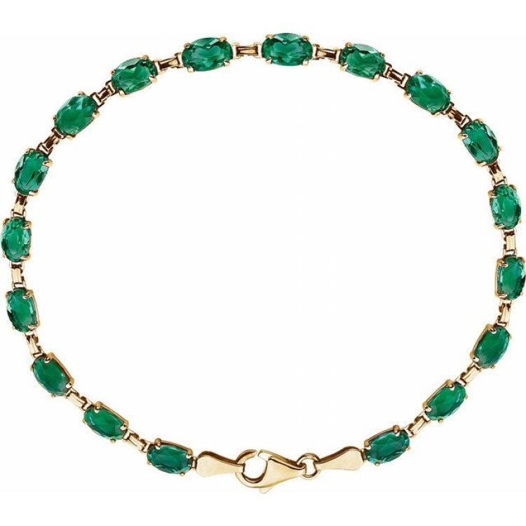 14K Yellow Gold Lab-Grown Emerald 7 1/4" Bracelet