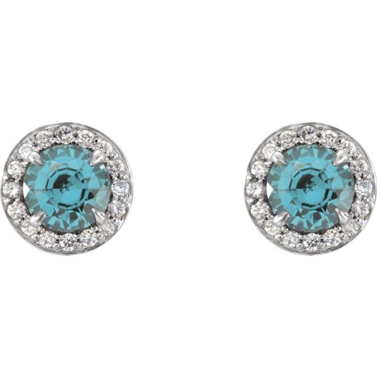 14K White Gold 5 mm Natural Aquamarine & 1/8 CTW Natural Diamond Earrings
