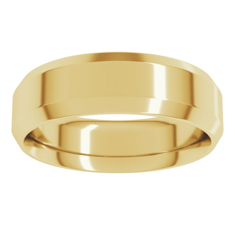 14K Yellow Gold 6 mm Beveled-Edge Comfort-Fit Flat Band Size 13.5