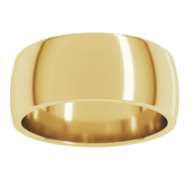 14K Yellow Gold 8 mm Lightweight Comfort-Fit Half Round Band Size 10