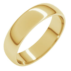 10K Yellow Gold 5 mm Lightweight Half Round Band Size 10