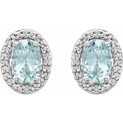 Sterling Silver Natural Aquamarine & .025 CTW Natural Diamond Earrings