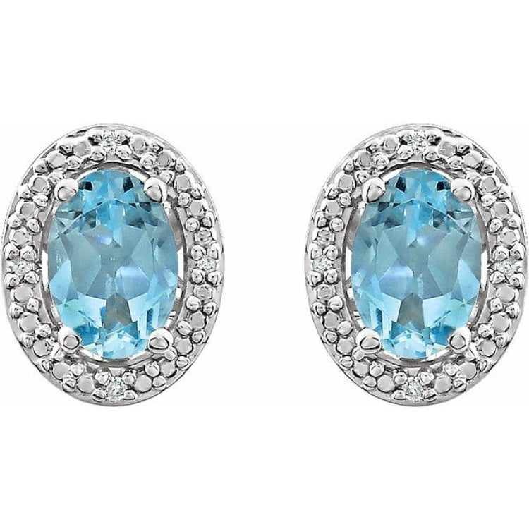 Sterling Silver Natural Sky Blue Topaz & .025 CTW Natural Diamond Earrings