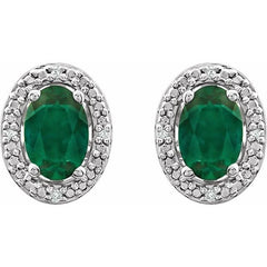 Sterling Silver Lab-Grown Emerald & .025 CTW Natural Diamond Earrings