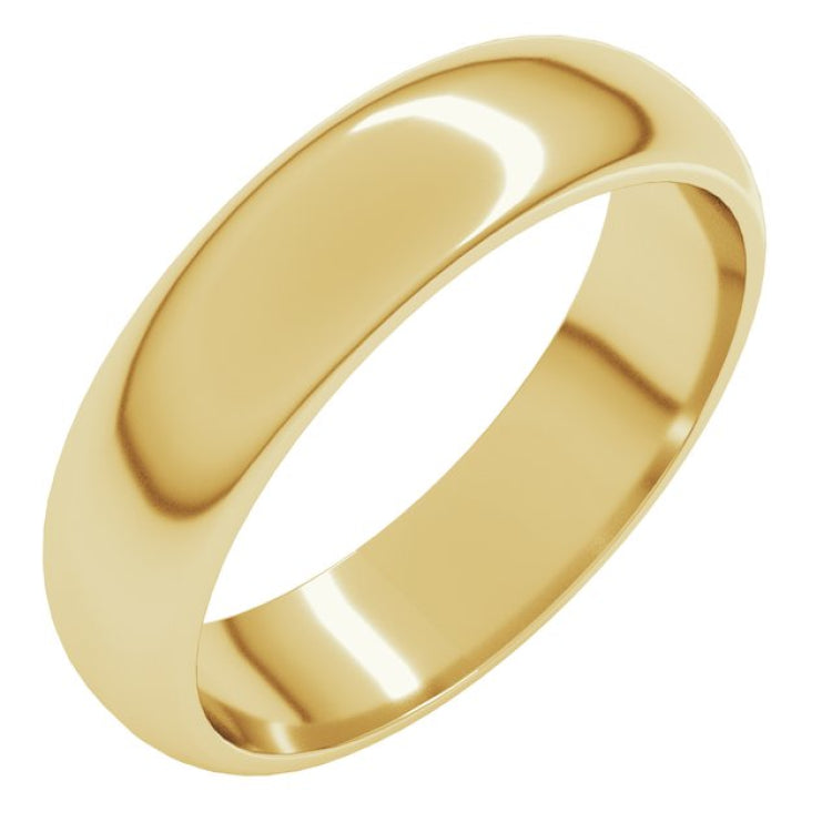14K Yellow Gold 5 mm Half Round Band Size 6.5
