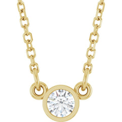 14K Yellow Gold 1/10 CT Natural Diamond Solitaire 18" Necklace