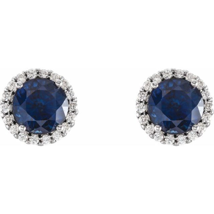 14K White Gold 5 mm Lab-Grown Blue Sapphire & 1/8 CTW Natural Diamond Earrings