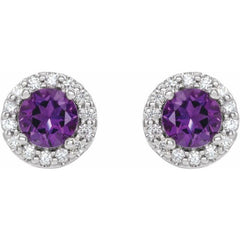 14K White Gold 5 mm Natural Amethyst & 1/4 CTW Natural Diamond Earrings