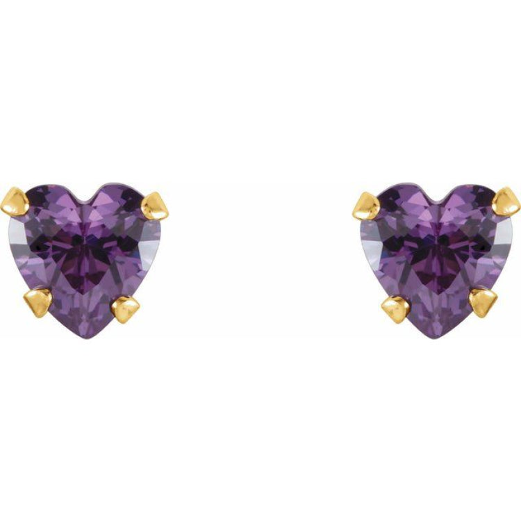 14K Yellow Gold Natural Amethyst Youth Stud Earrings