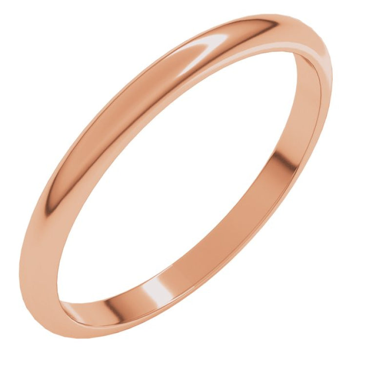 14K Rose Gold 2 mm Half Round Band Size 7.5